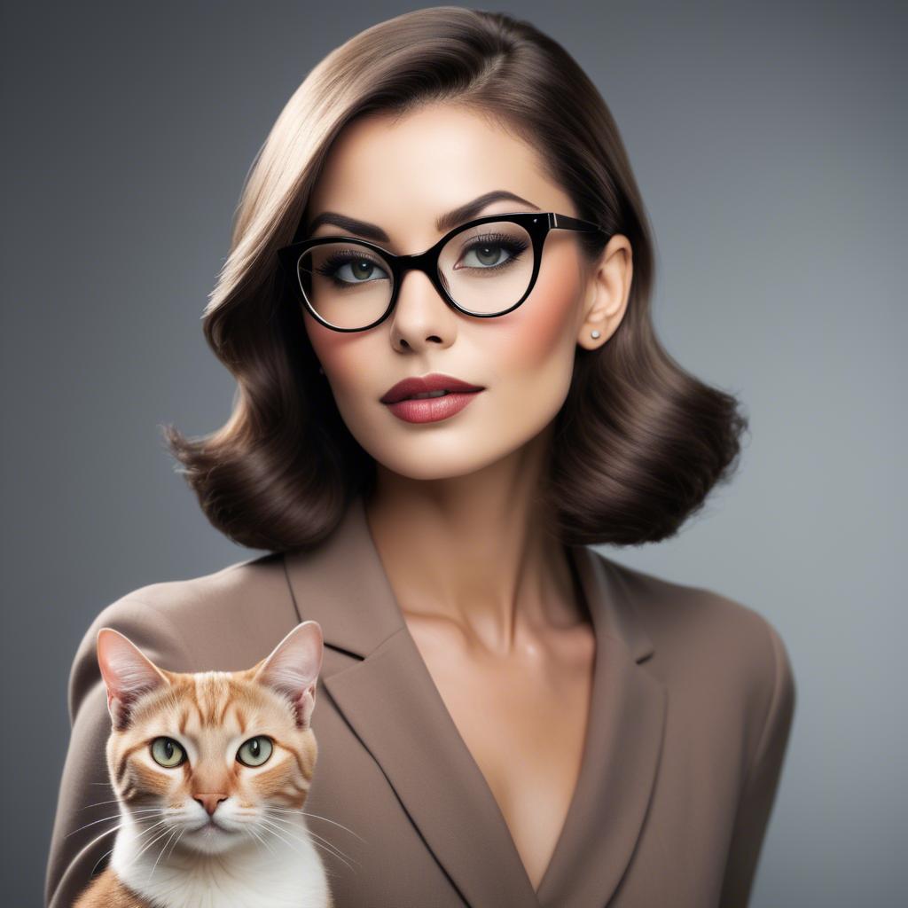 A stunning image of sophisticated lady with sleek hair and cat-eye glasses.