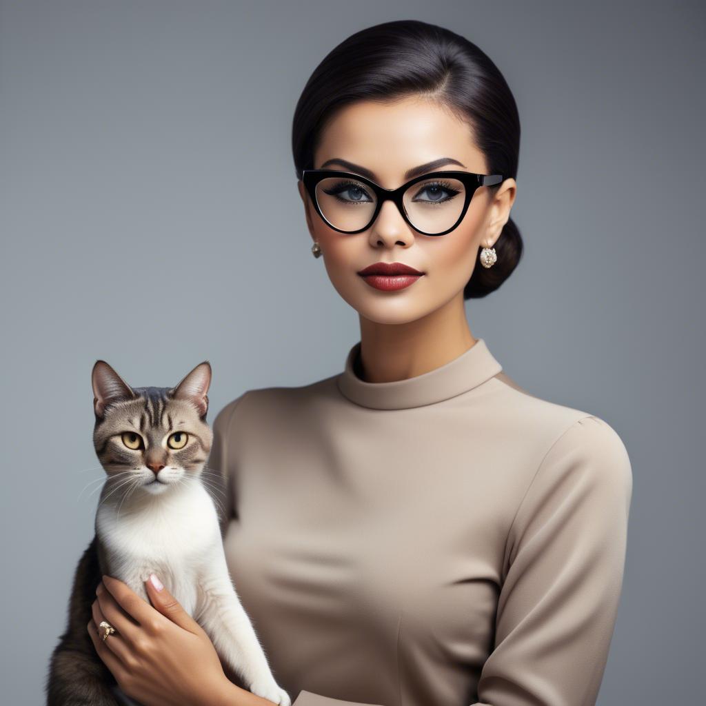 A stunning image of sophisticated lady with sleek hair and cat-eye glasses.