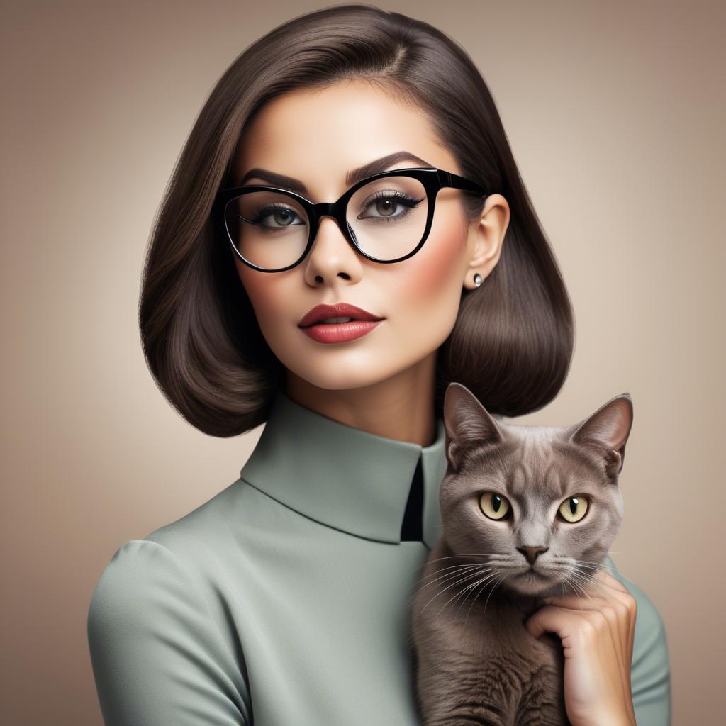 A stunning image of sophisticated lady with sleek hair and cat-eye glasses.