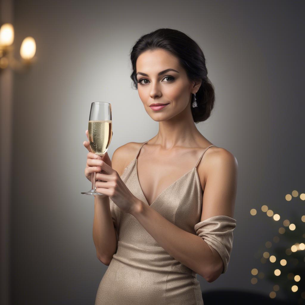 A stunning image of sophisticated woman holding a glass of champagne.