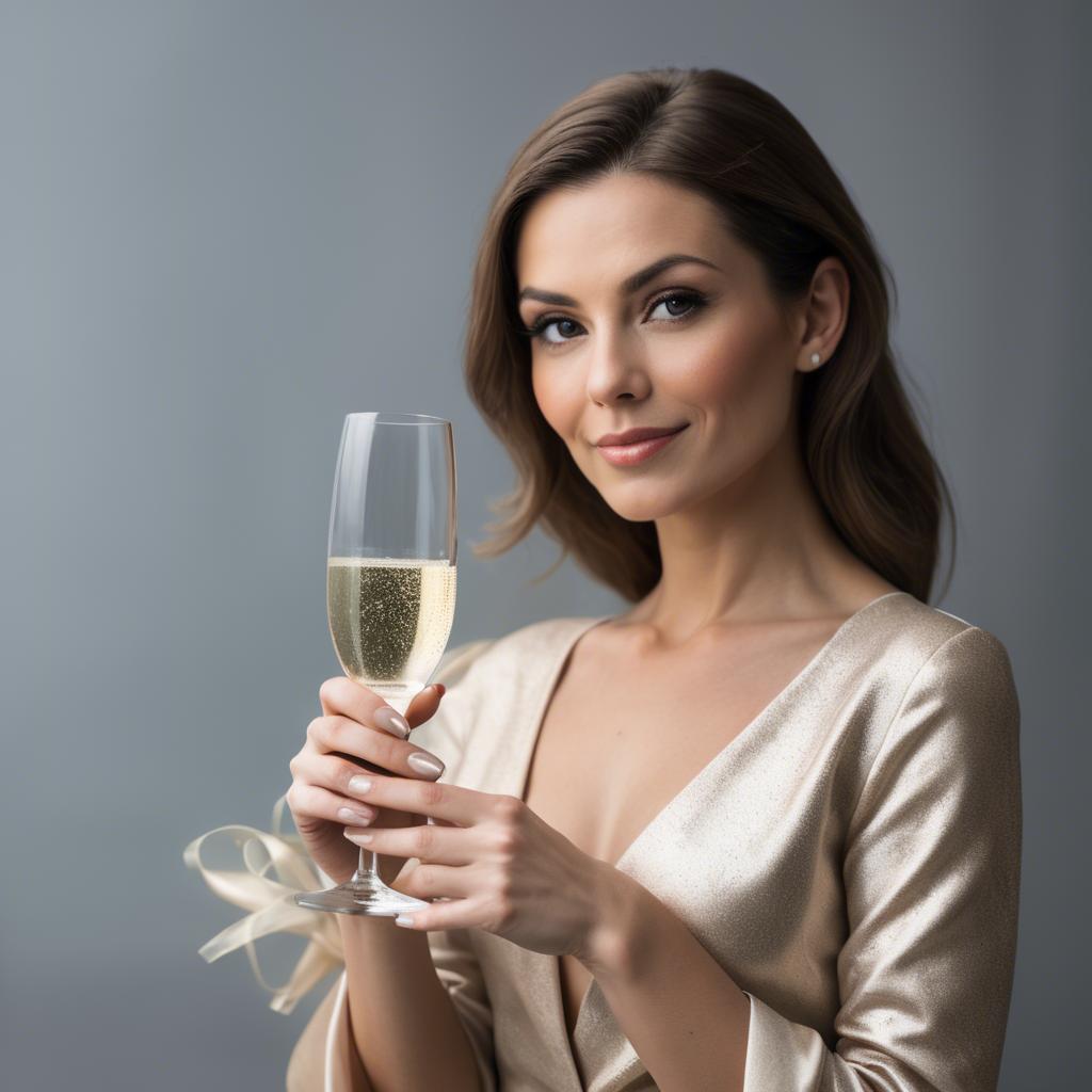 A stunning image of sophisticated woman holding a glass of champagne.