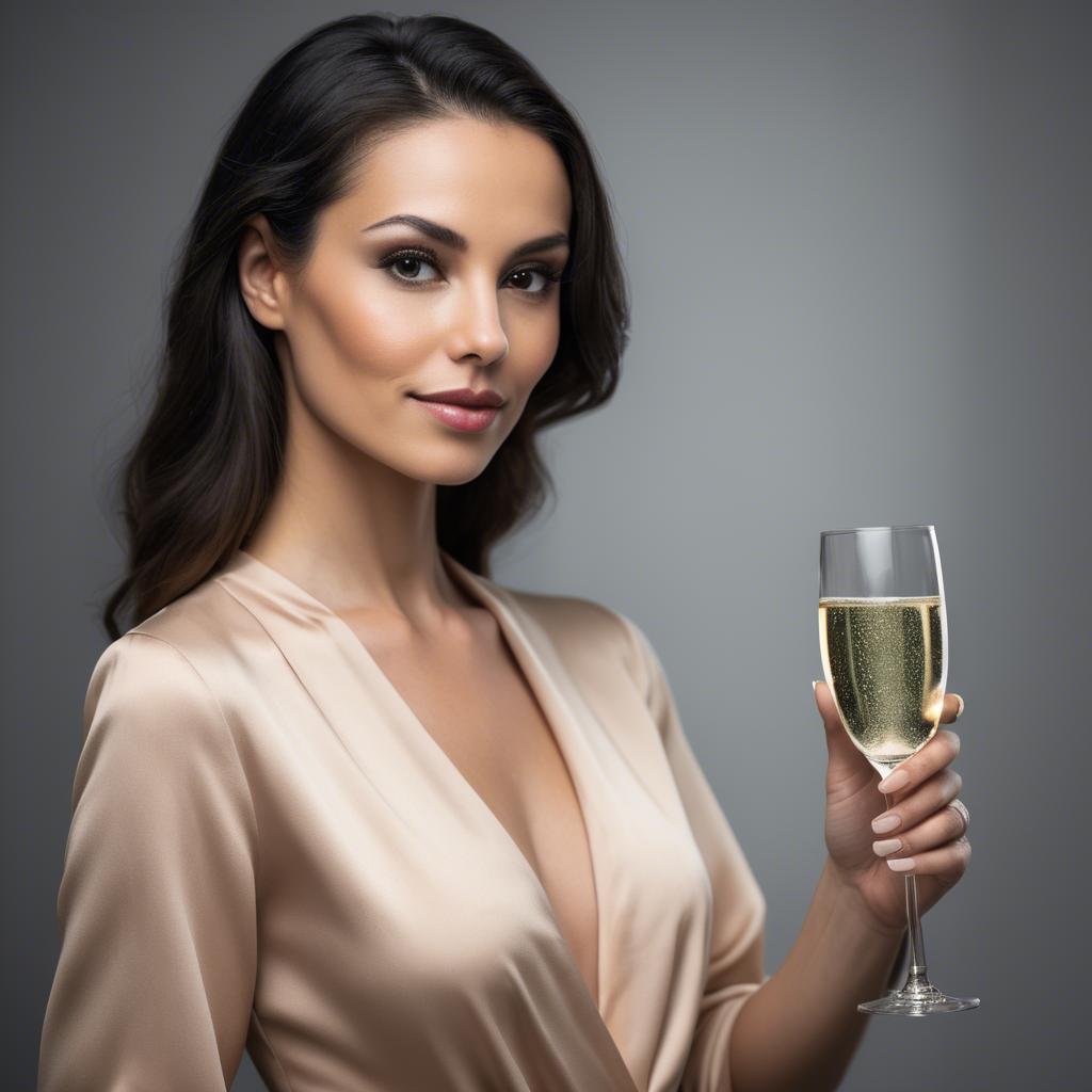 A stunning image of sophisticated woman holding a glass of champagne.