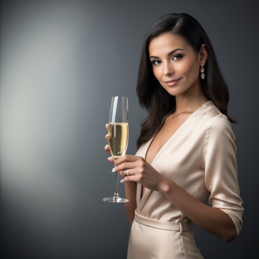 A stunning image of sophisticated woman holding a glass of champagne.
