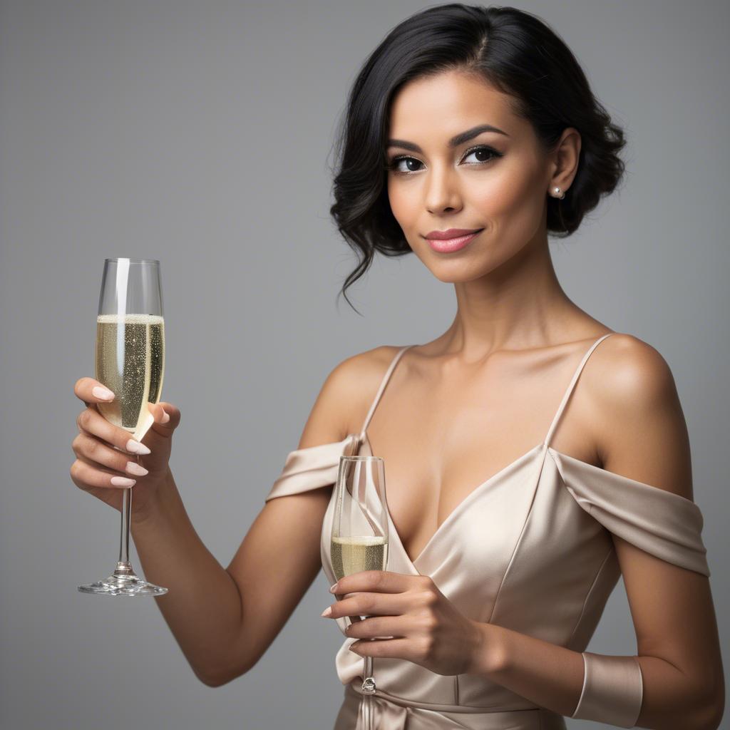 A stunning image of sophisticated woman holding a glass of champagne.