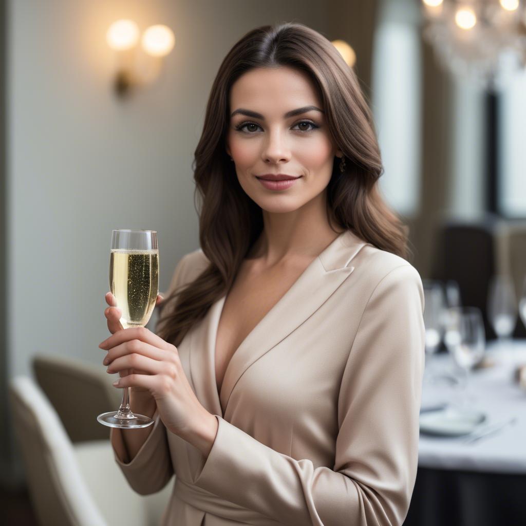A stunning image of sophisticated woman holding a glass of champagne.
