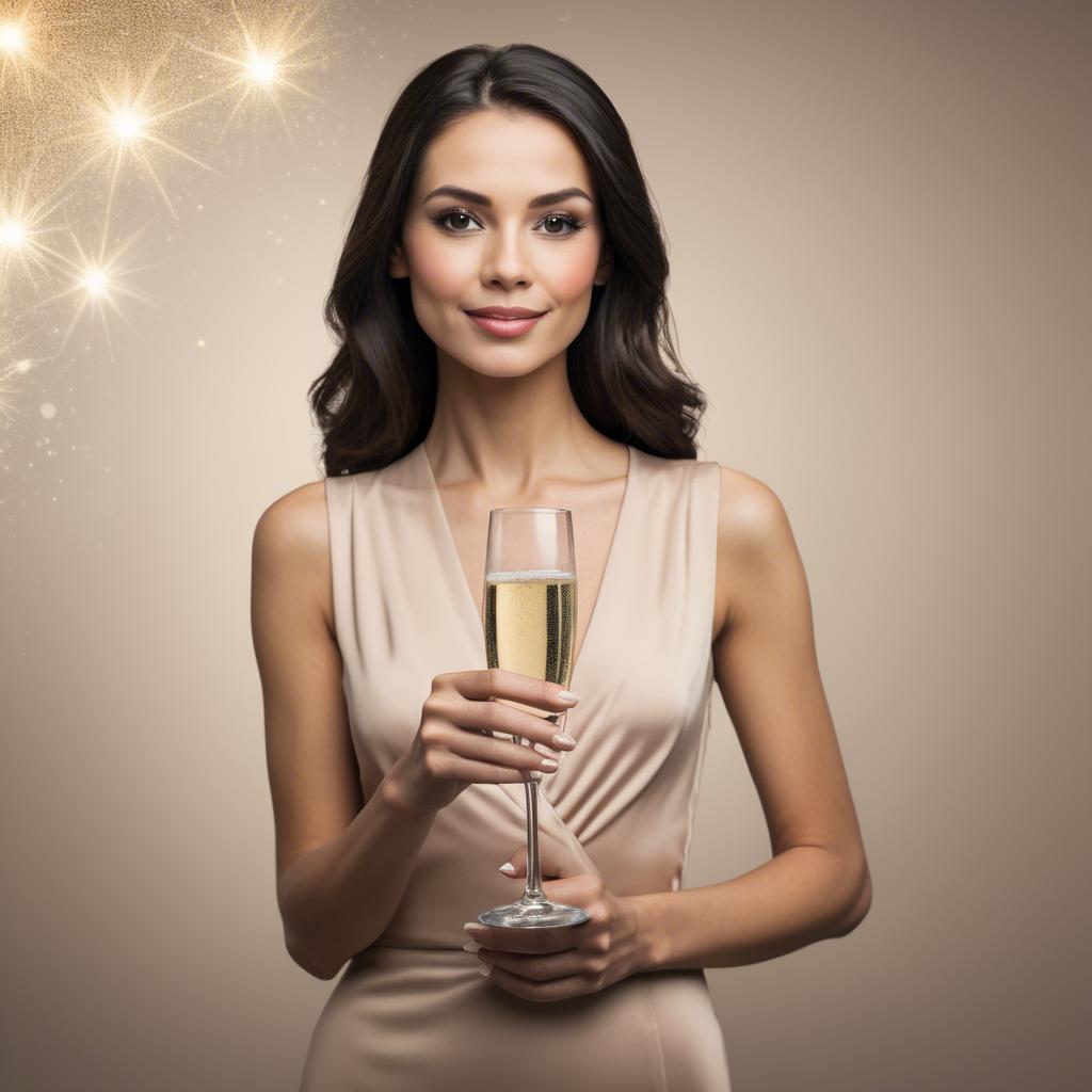 A stunning image of sophisticated woman holding a glass of champagne.