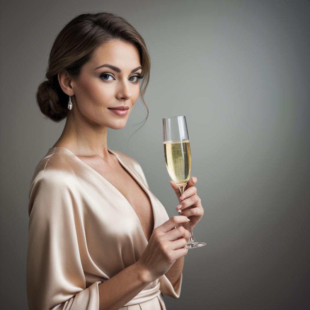 A stunning image of sophisticated woman holding a glass of champagne.