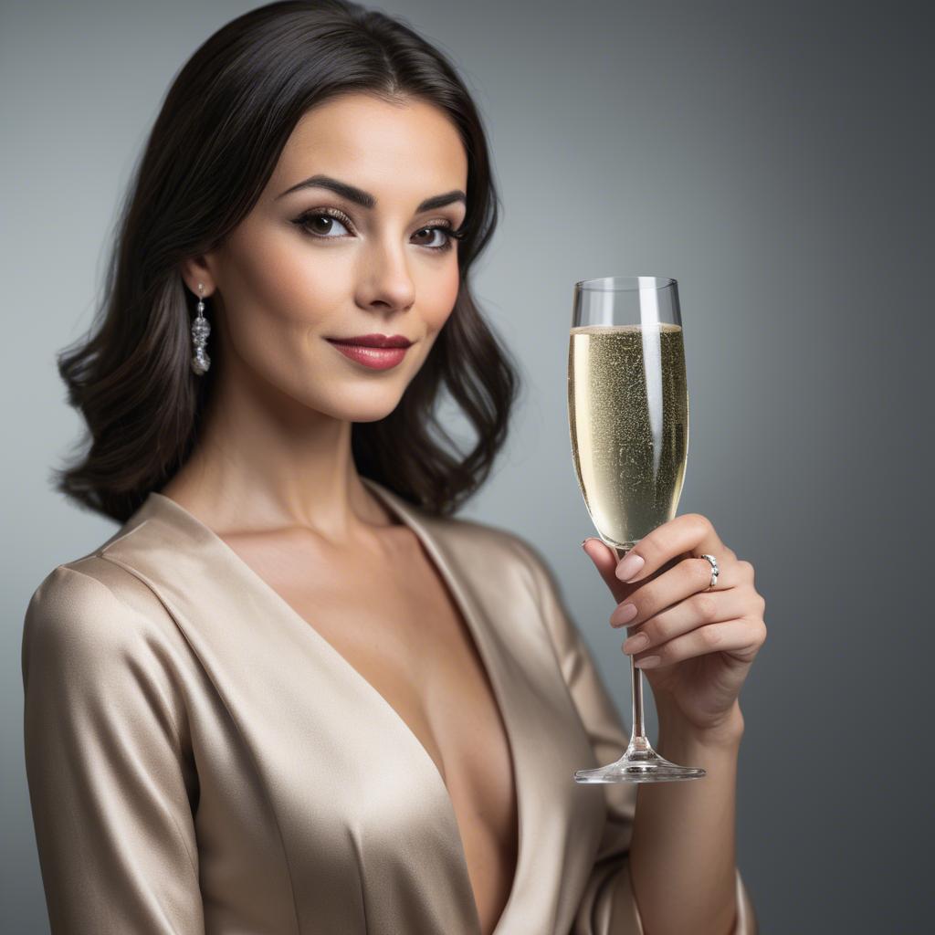 A stunning image of sophisticated woman holding a glass of champagne.