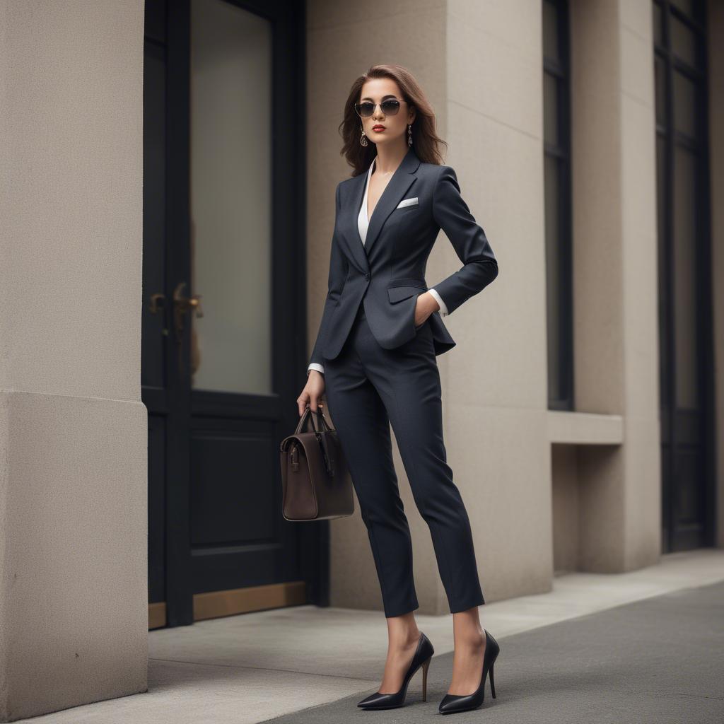 A stunning image of sophisticated woman in a tailored suit and heels.