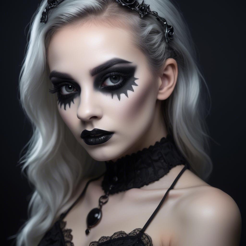 A stunning image of stunning girl with gothic makeup in a dark room.
