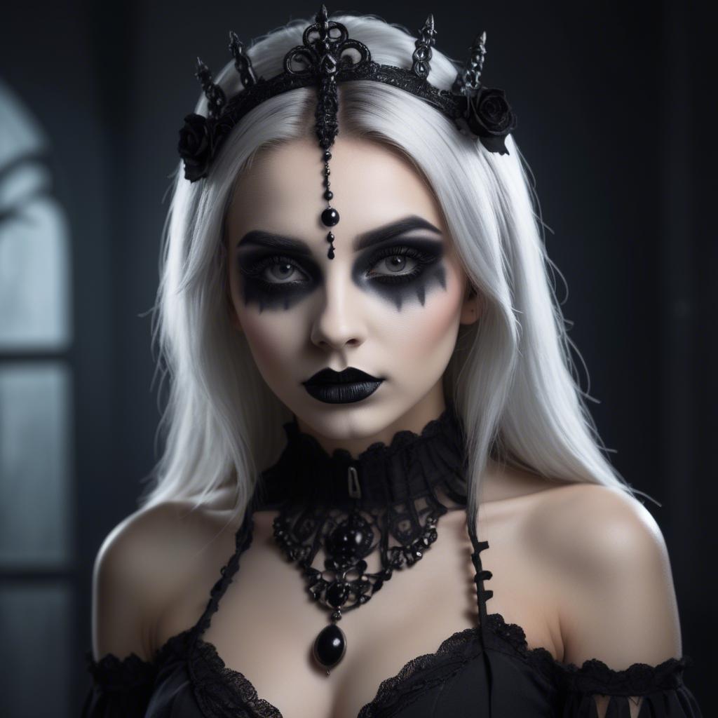 A stunning image of stunning girl with gothic makeup in a dark room.