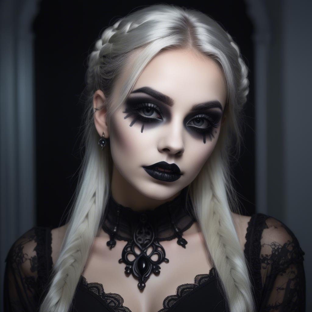 A stunning image of stunning girl with gothic makeup in a dark room.