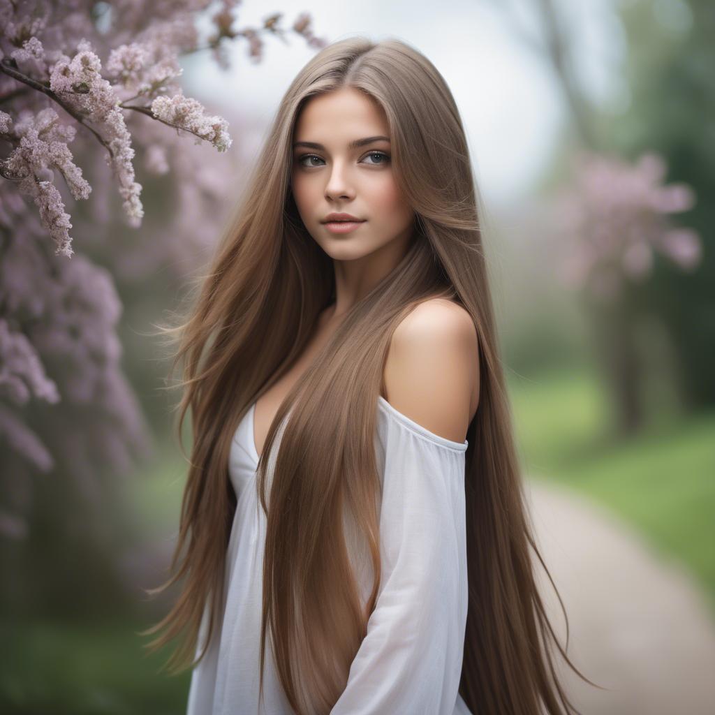 A stunning image of stunning girl with long hair cascading over her shoulders.