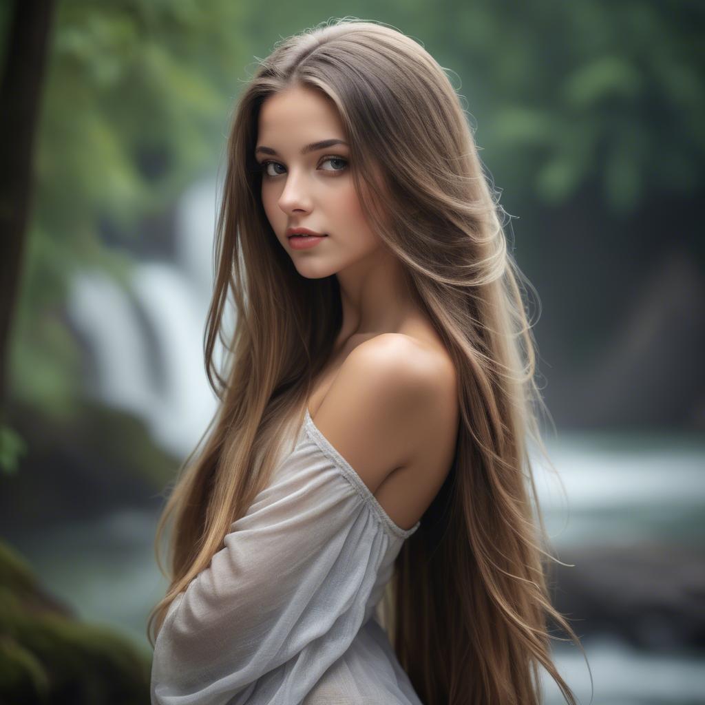 A stunning image of stunning girl with long hair cascading over her shoulders.