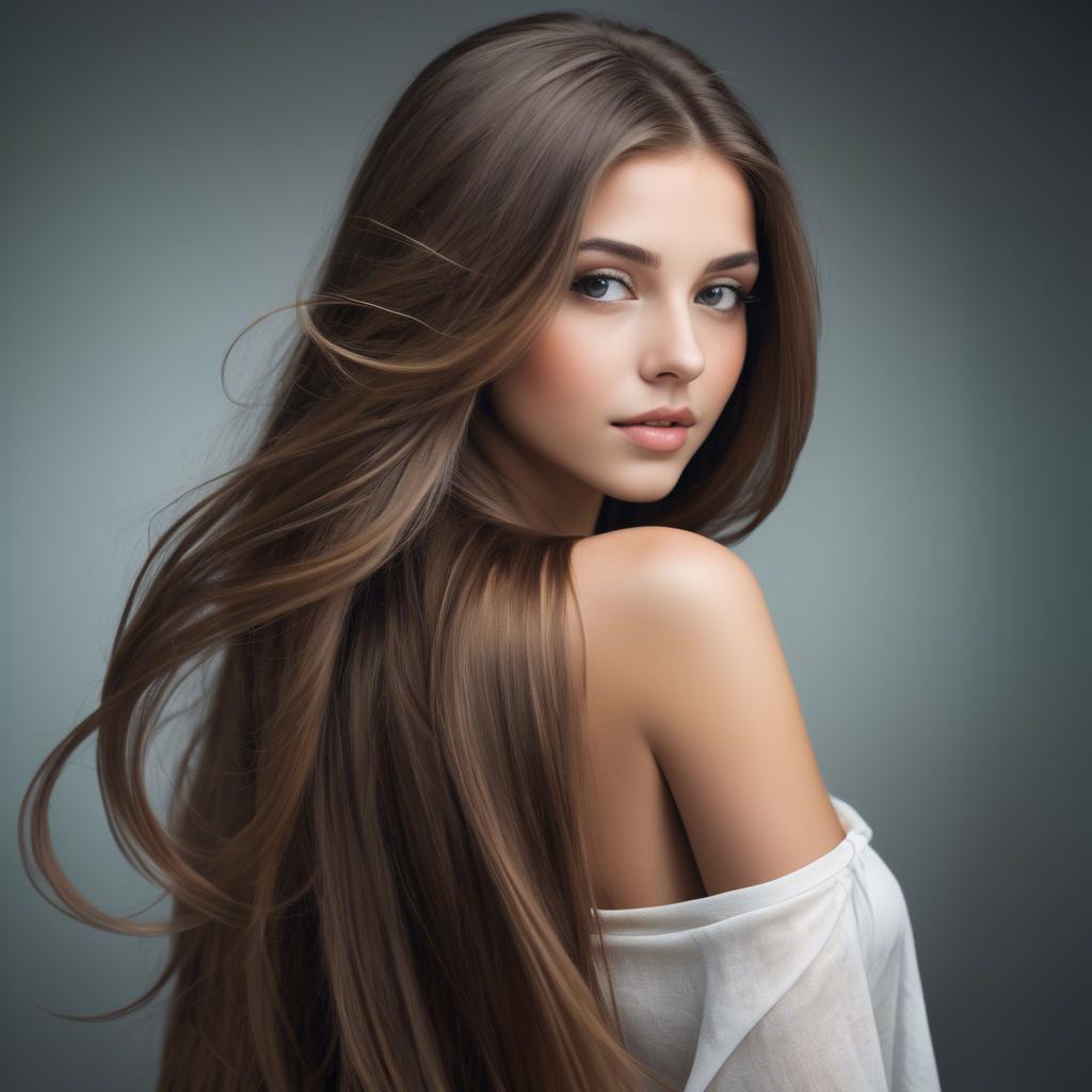 A stunning image of stunning girl with long hair cascading over her shoulders.