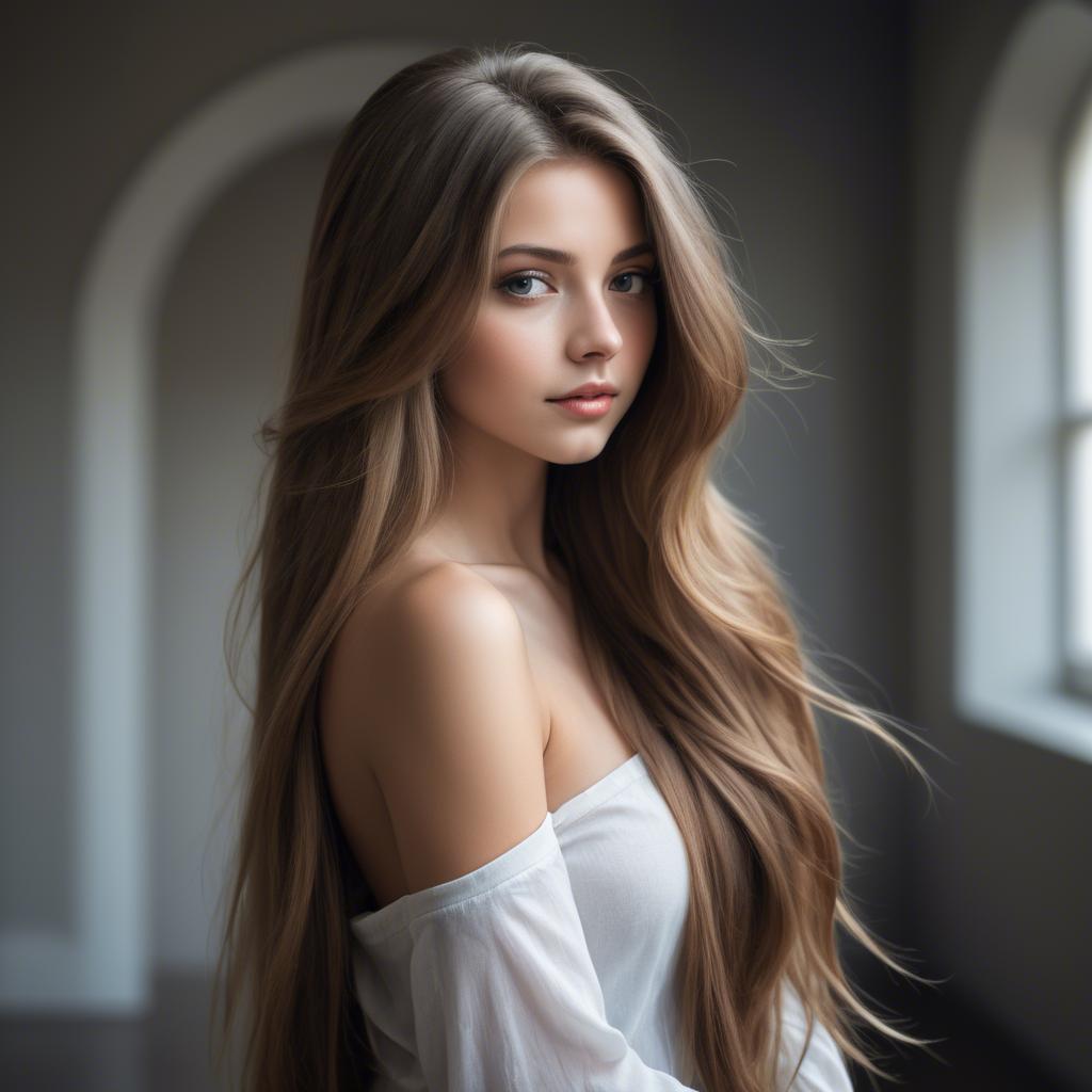 A stunning image of stunning girl with long hair cascading over her shoulders.