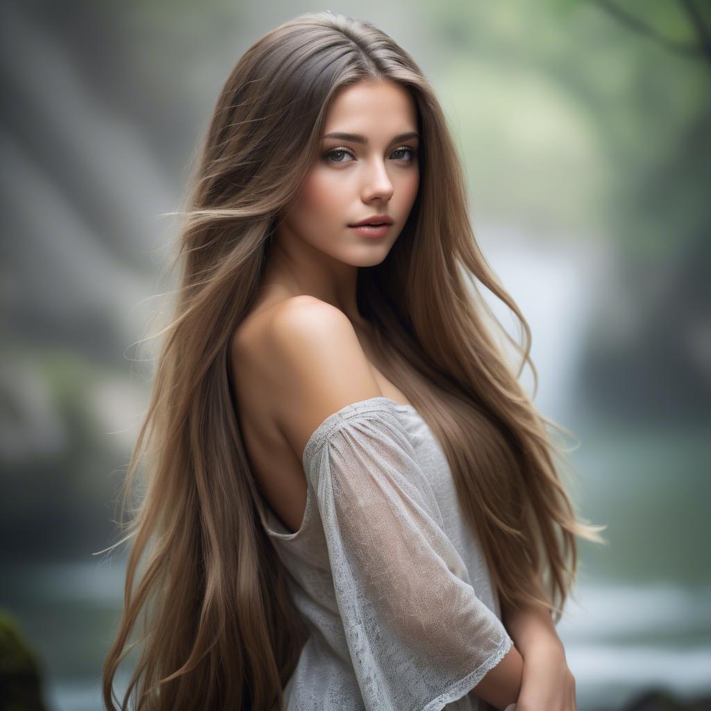 A stunning image of stunning girl with long hair cascading over her shoulders.