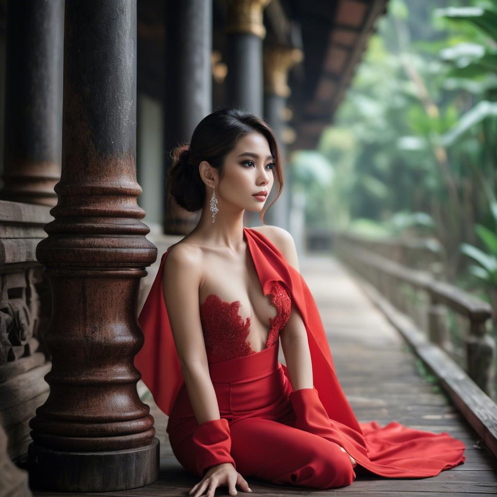 A stunning image of stunning thai model in a red gown.