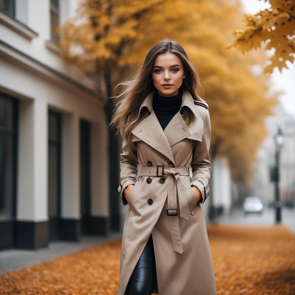 A stunning image of stylish girl in a trench coat during autumn.
