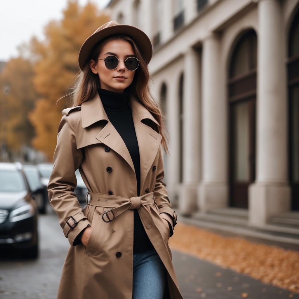 A stunning image of stylish girl in a trench coat during autumn.
