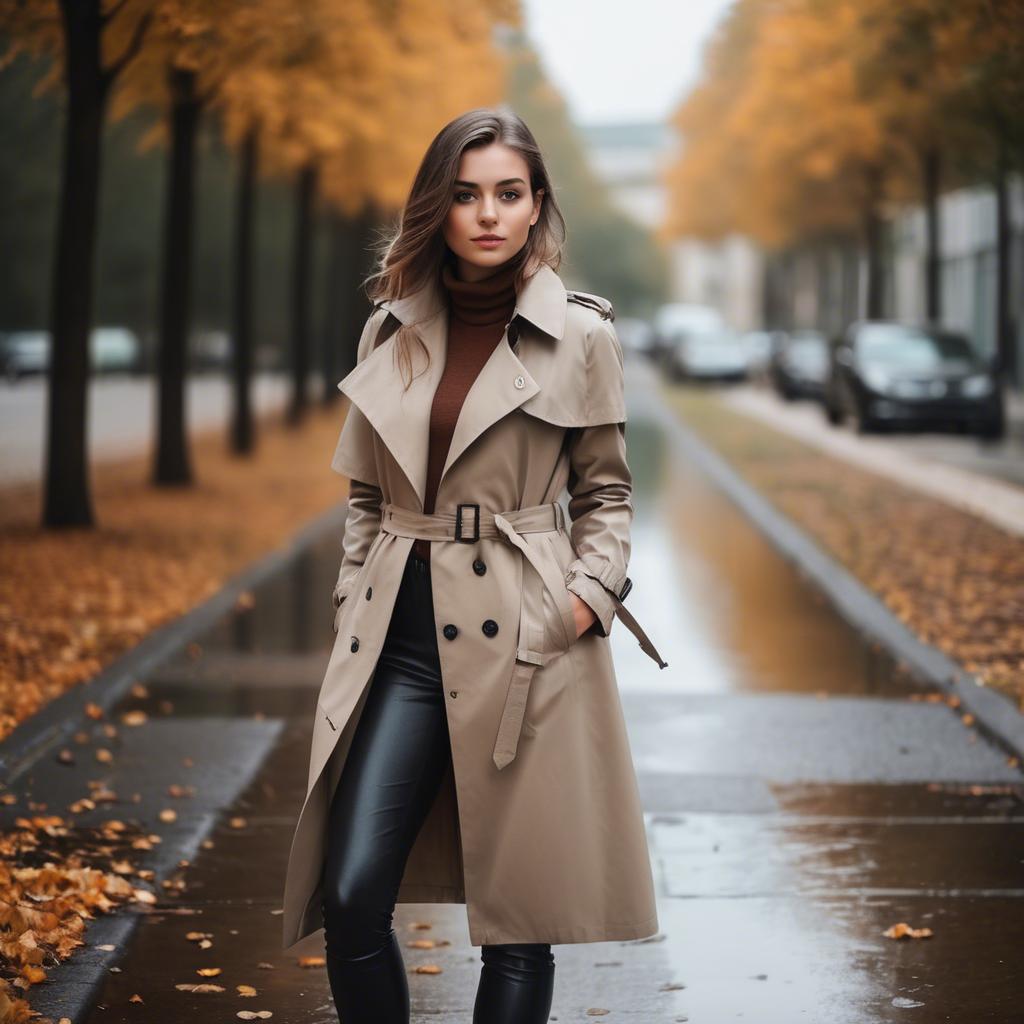 A stunning image of stylish girl in a trench coat during autumn.