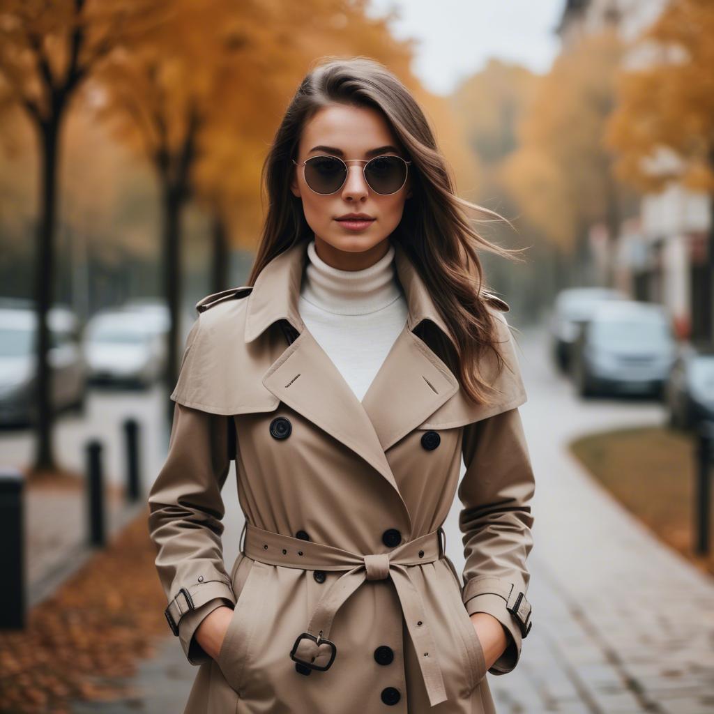 A stunning image of stylish girl in a trench coat during autumn.