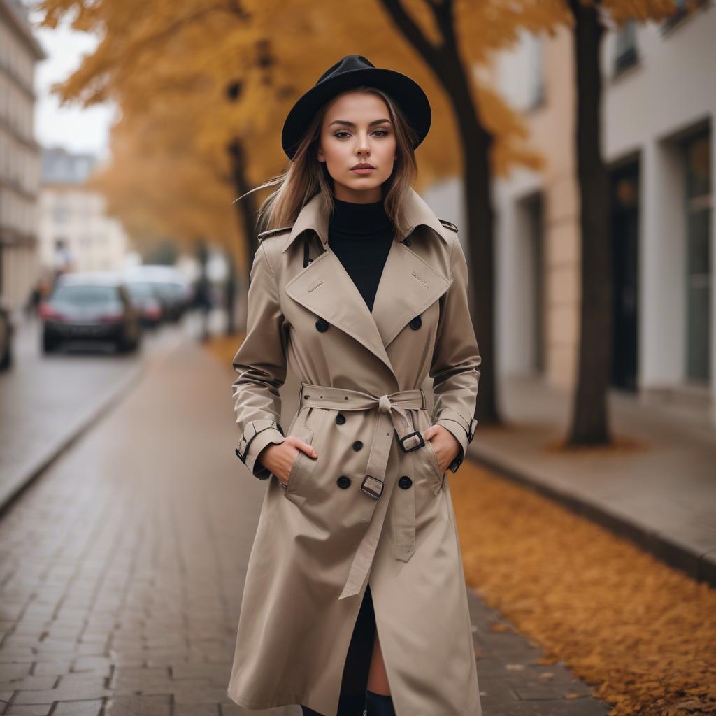 A stunning image of stylish girl in a trench coat during autumn.