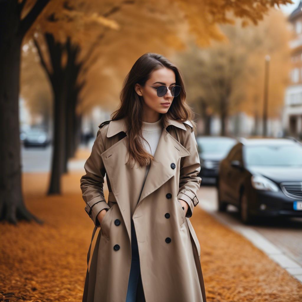 A stunning image of stylish girl in a trench coat during autumn.