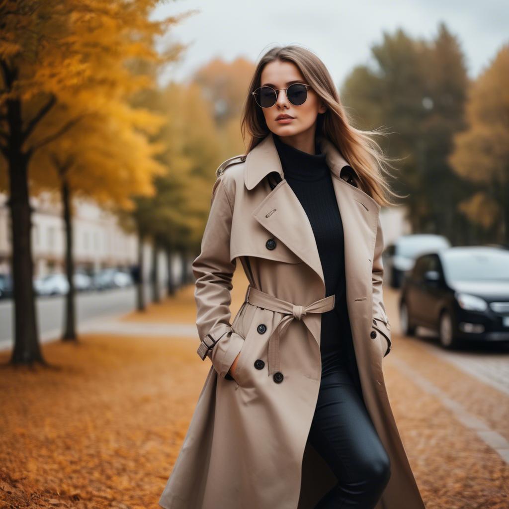 A stunning image of stylish girl in a trench coat during autumn.