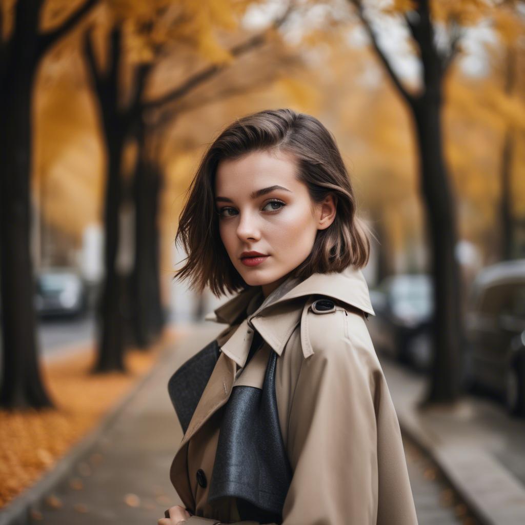 A stunning image of stylish girl in a trench coat during autumn.