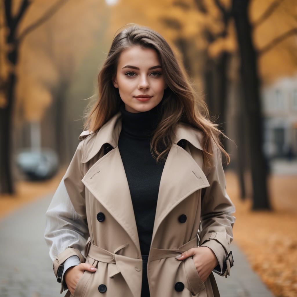 A stunning image of stylish girl in a trench coat during autumn.