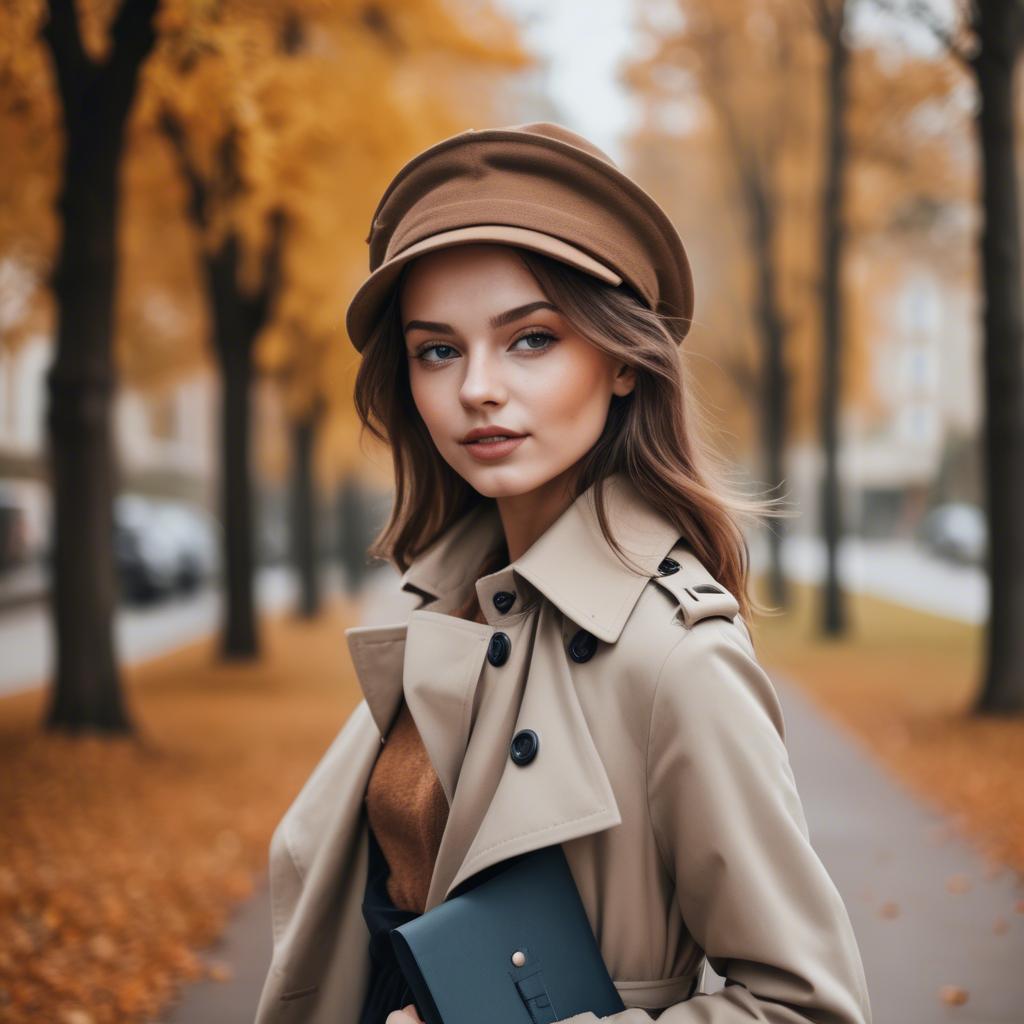 A stunning image of stylish girl in a trench coat during autumn.
