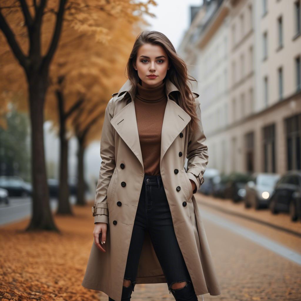 A stunning image of stylish girl in a trench coat during autumn.