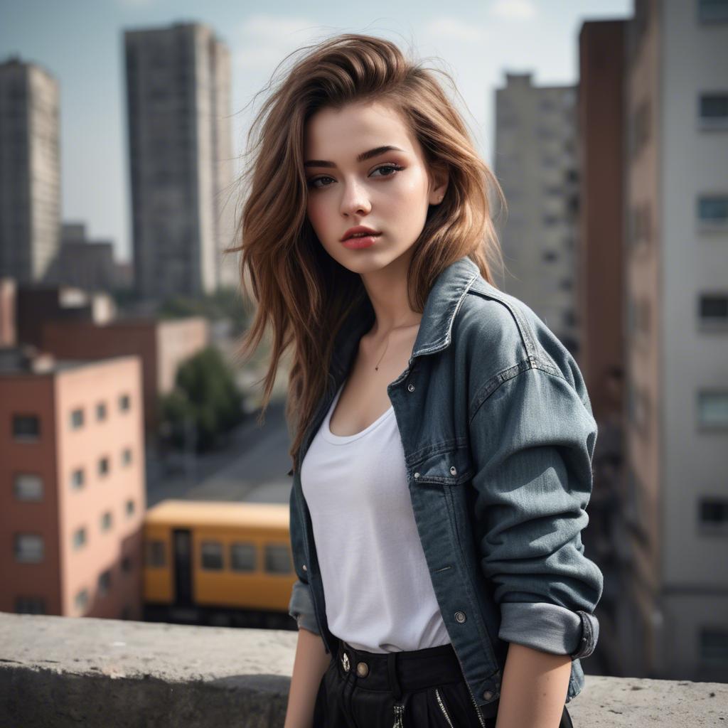 A stunning image of stylish girl with urban scenery.