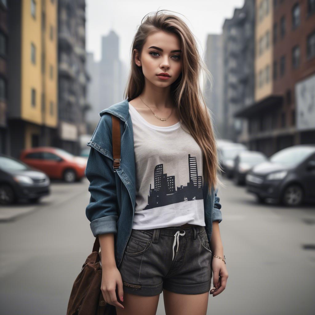 A stunning image of stylish girl with urban scenery.