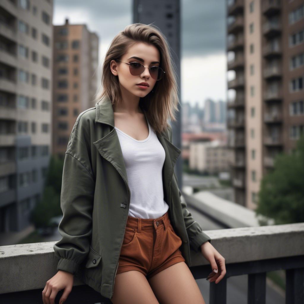 A stunning image of stylish girl with urban scenery.