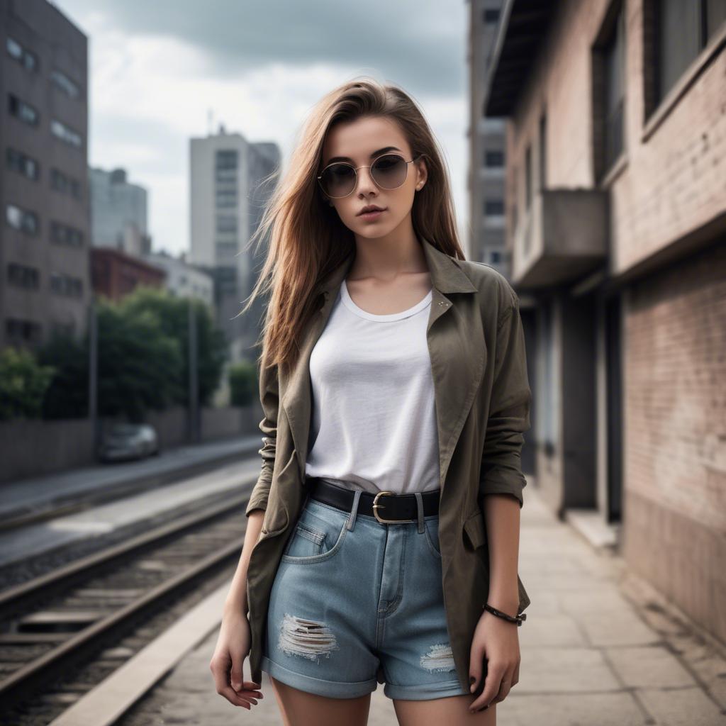 A stunning image of stylish girl with urban scenery.