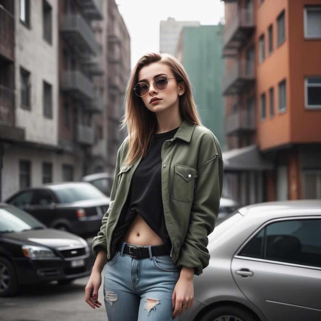A stunning image of stylish girl with urban scenery.