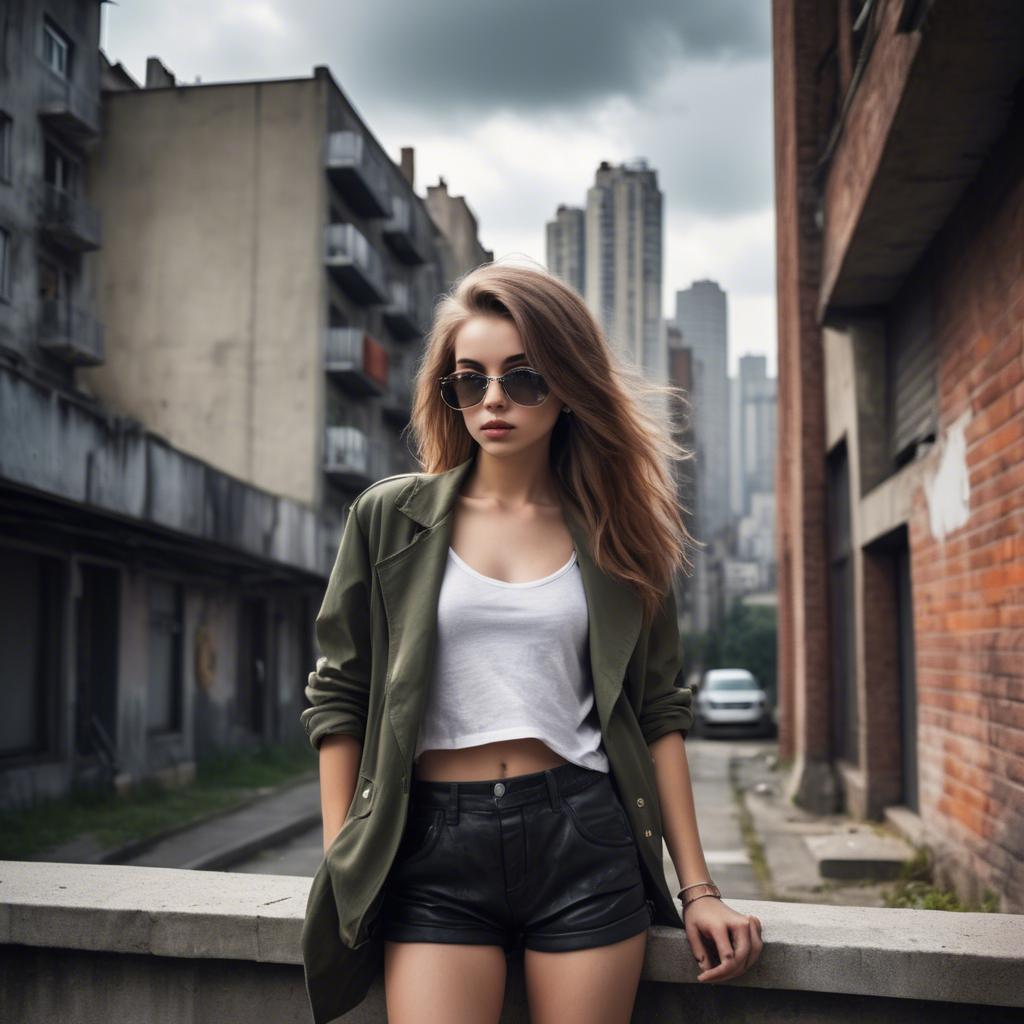 A stunning image of stylish girl with urban scenery.