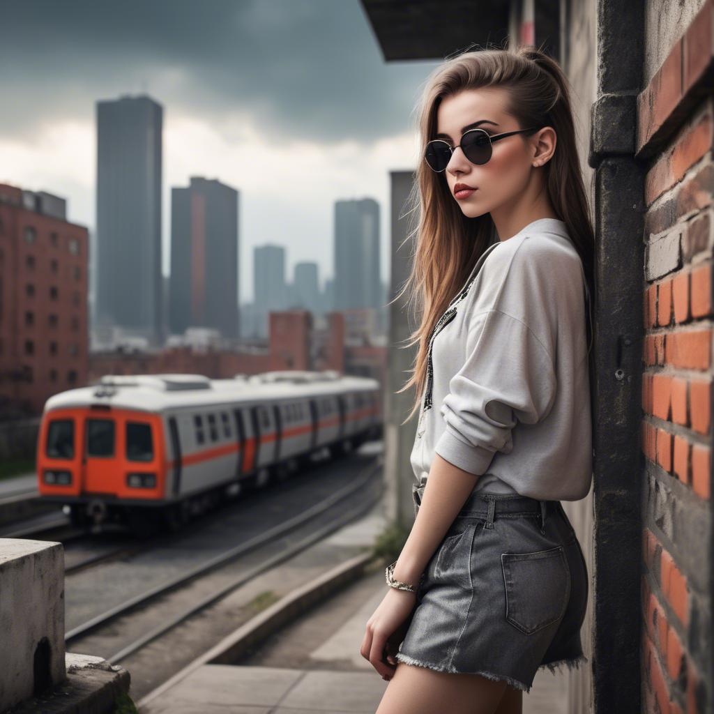 A stunning image of stylish girl with urban scenery.