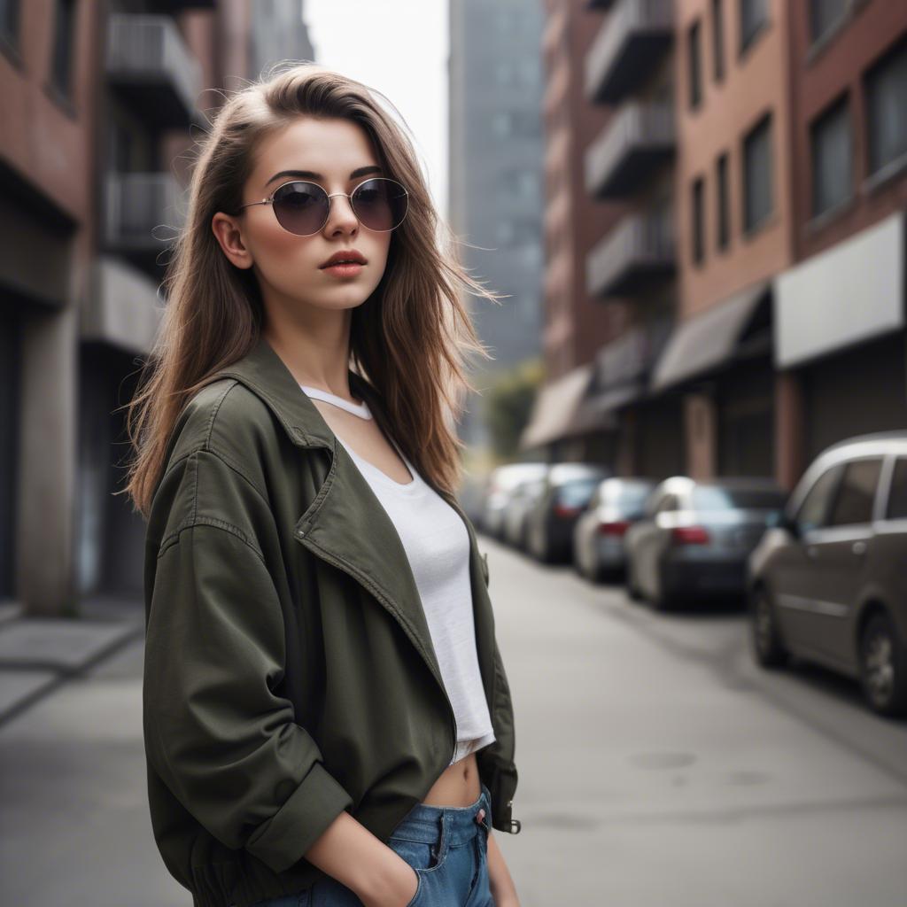 A stunning image of stylish girl with urban scenery.