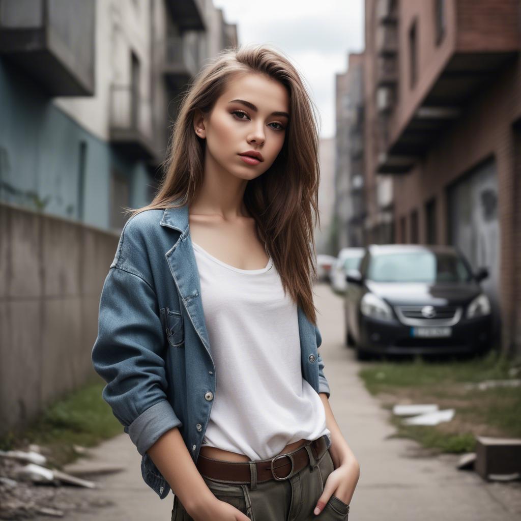A stunning image of stylish girl with urban scenery.