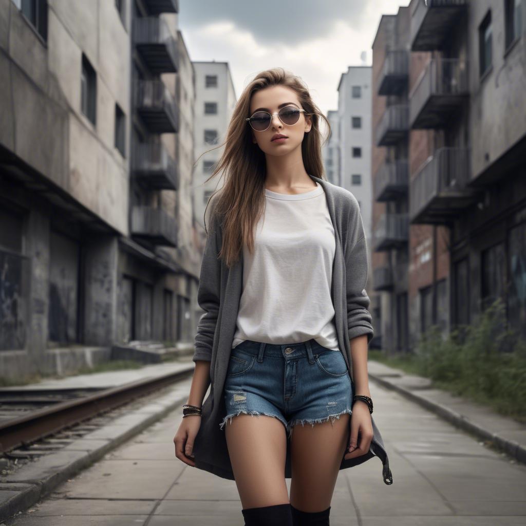 A stunning image of stylish girl with urban scenery.