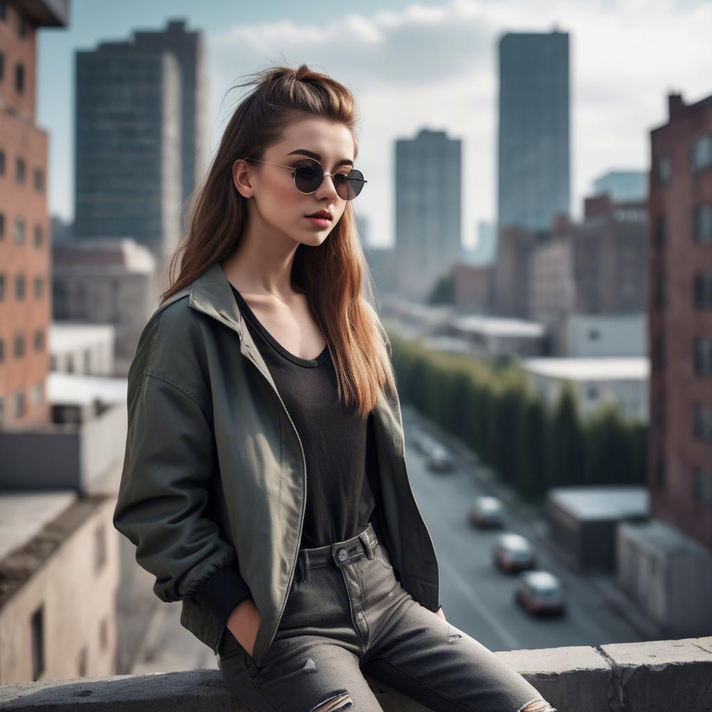 A stunning image of stylish girl with urban scenery.