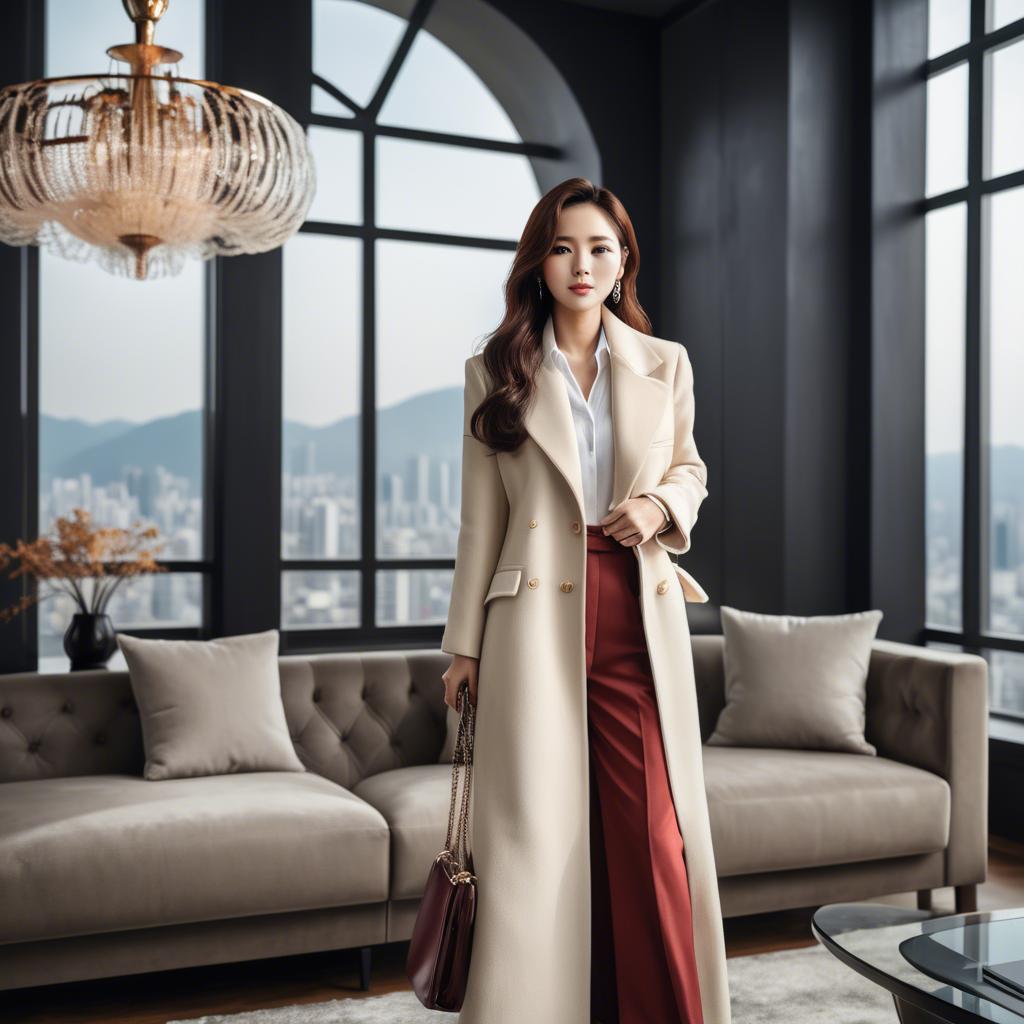 A stunning image of stylish korean woman in a luxury penthouse.