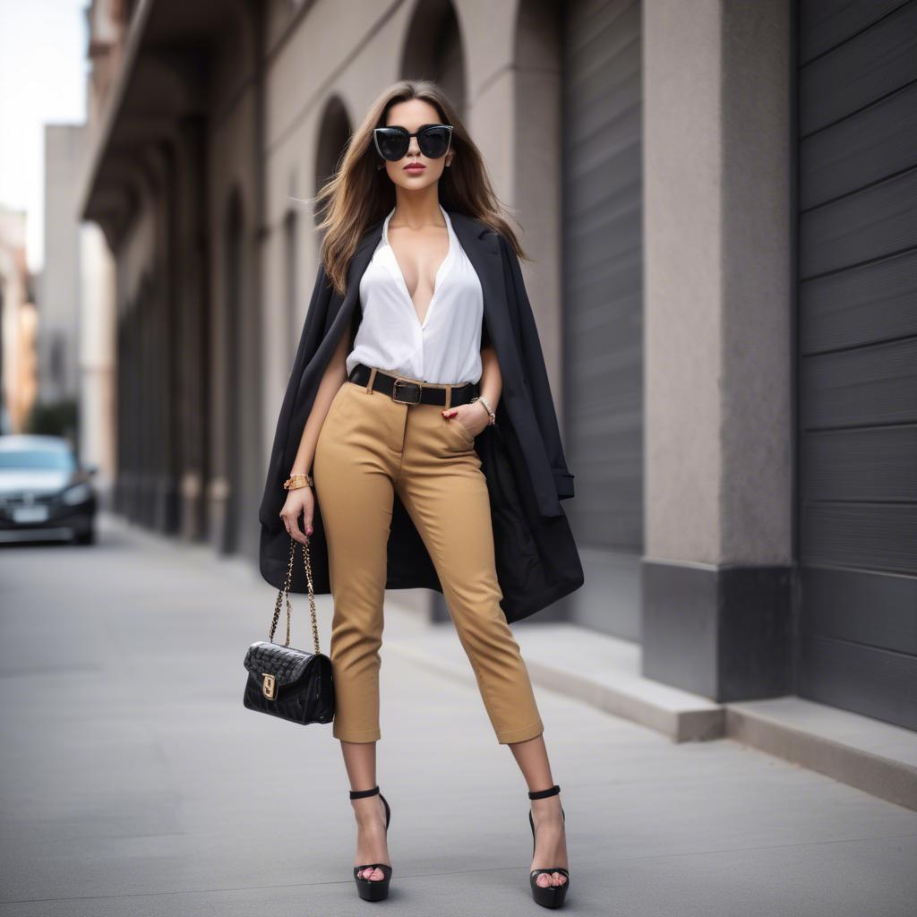 A stunning image of stylish urban girl with oversized sunglasses and heels.