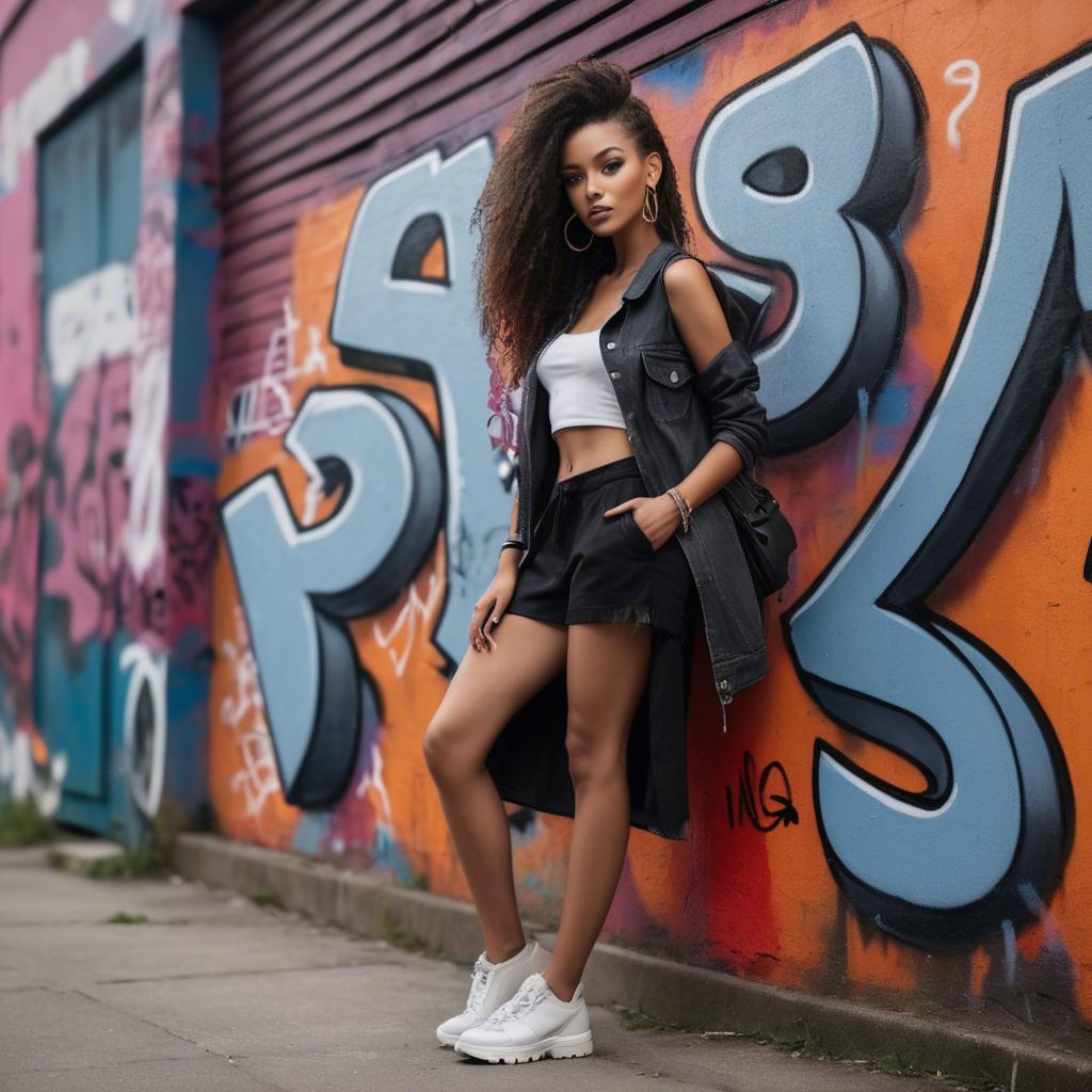 A stunning image of stylish urban model posing with bold graffiti.