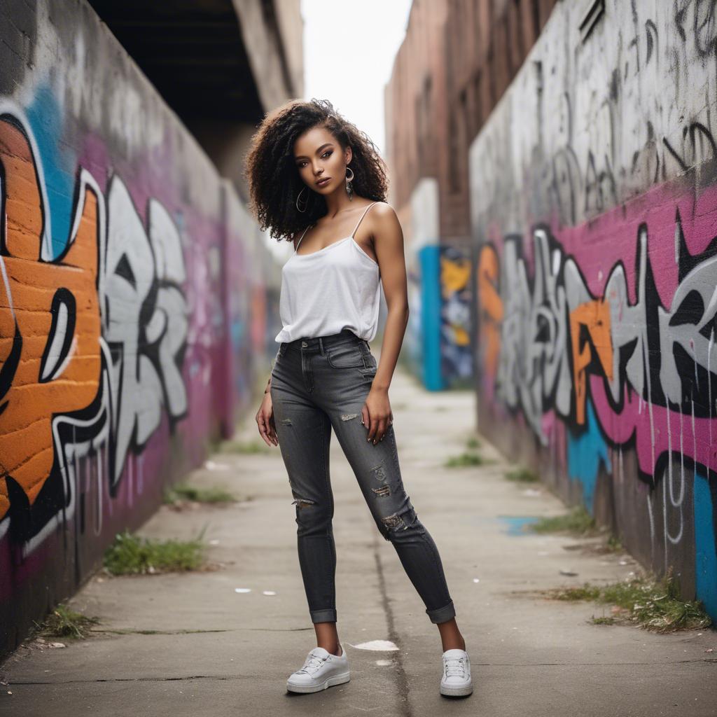 A stunning image of stylish urban model posing with bold graffiti.