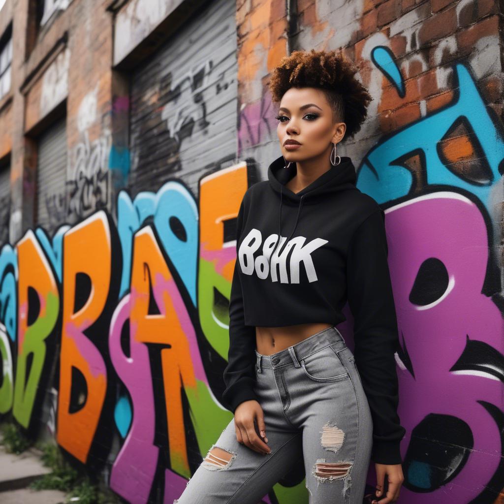 A stunning image of stylish urban model posing with bold graffiti.