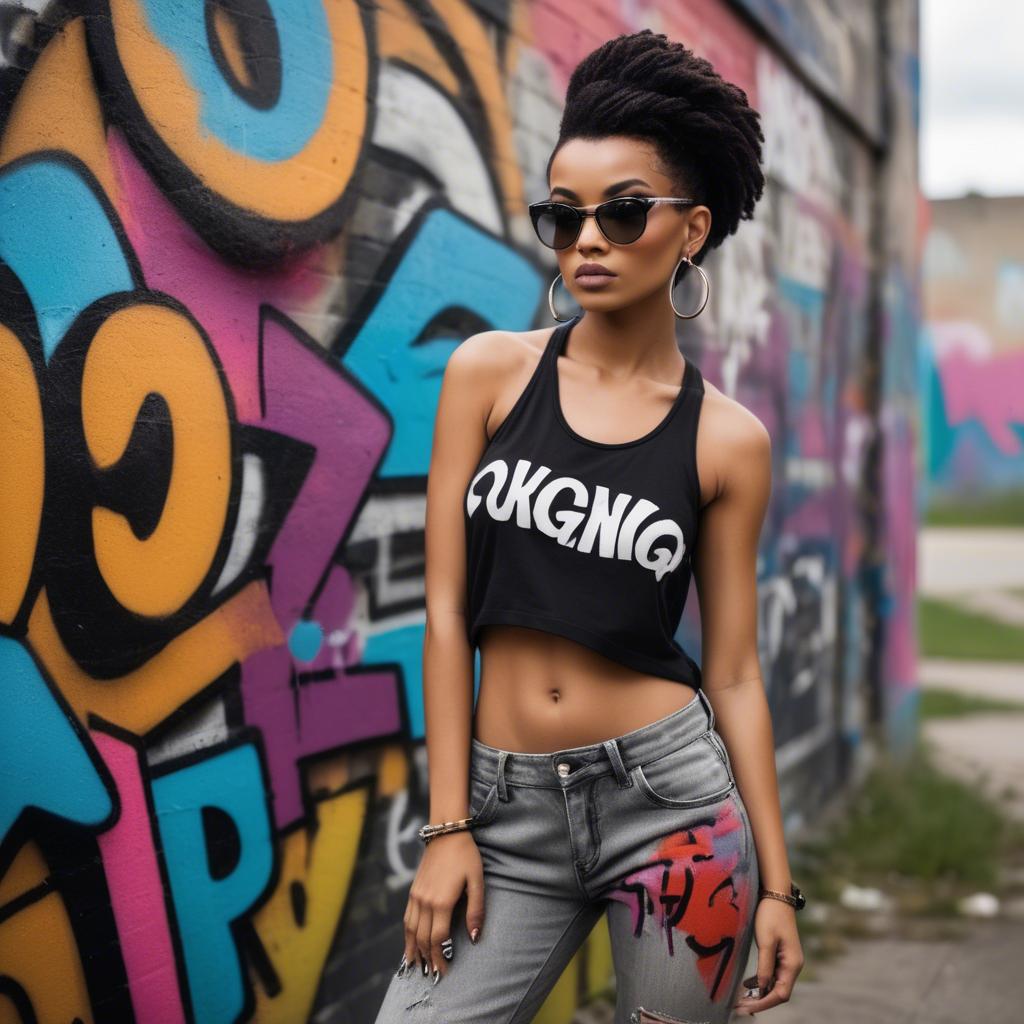 A stunning image of stylish urban model posing with bold graffiti.
